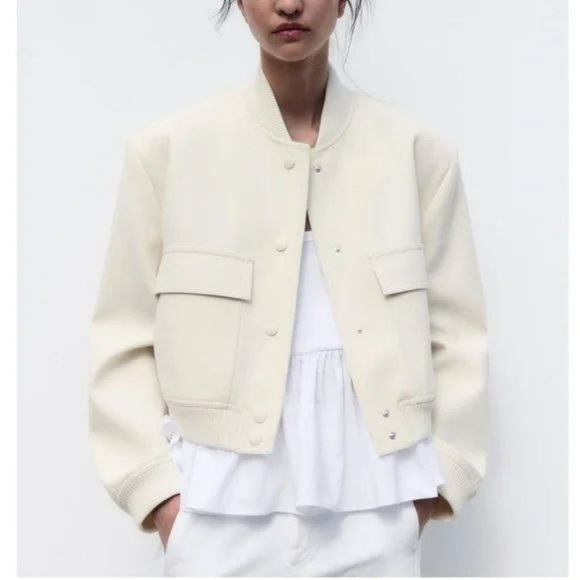 ZARA WHITE MAXI POCKET BOMBER - Picture 2 of 10
